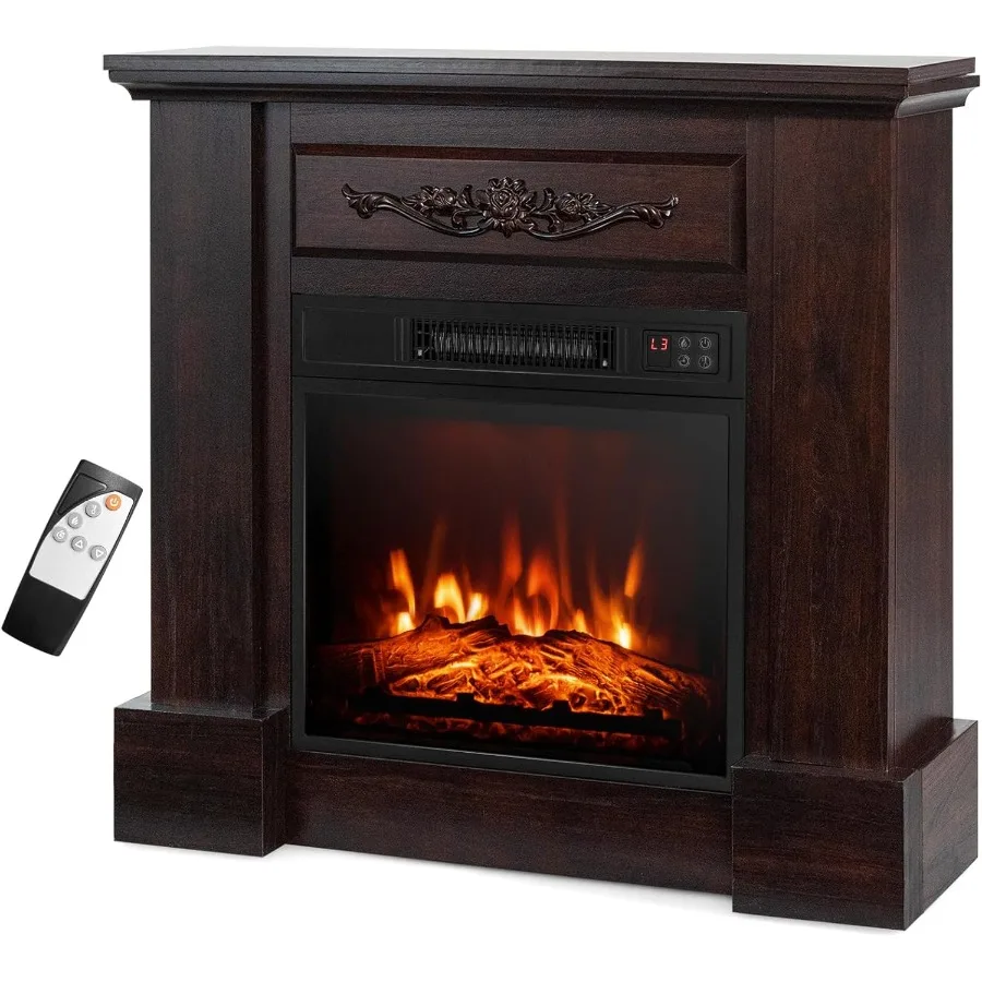 

32-дюймовый электрический камин с каминной каминной обогреватель 1400 Вт коричневого цвета с дистанционным управлением, термостат, 6 часов, таймер, Adj