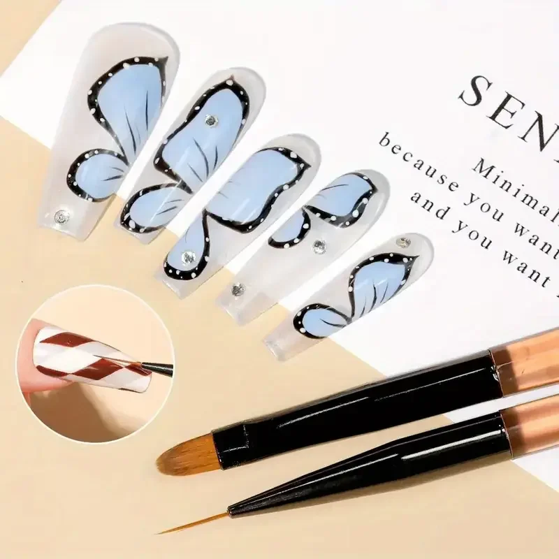 1세트 9가지 사이즈 네일 아트 브러쉬 프렌치 브러쉬 꽃 디자인 아크릴 라이너 네일 젤 브러쉬 DIY 네일 아트 도구 듀얼 포인트 펜 도구