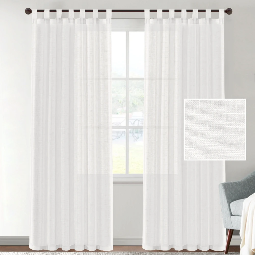 2 Panel Linen Blended Translucent Curtains, Semi-Sheer Gauze Curtains, Simple Style Rod Pocket Design Bedroom Decoration Curtain