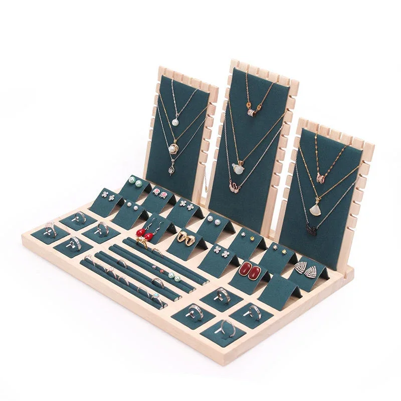 

1 Set Wood Multifunctional Pluggable Jewelry Necklace Earrings Rings Pendant Display Stand Rack Organizer Tray Storage Case