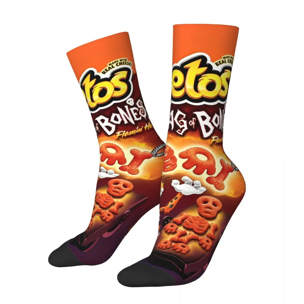 Fashion Funny Snacks Pattern Football Socks Potato Chips Polyester Crew Socks for Unisex Sweat Absorbing