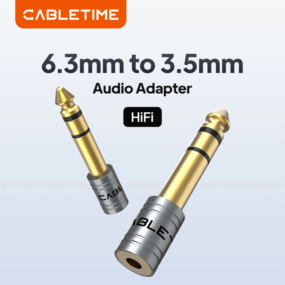 CABLETIME Conector de Audio Jack de 6.35mm a 3.5mm para Micrófono, Altavoz, Amplificador, Cable AUX, Adaptador Eléctrico de 6.35mm a 3.5mm