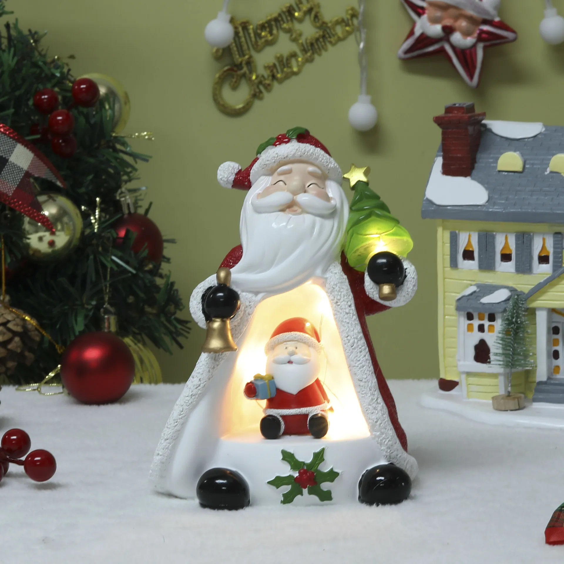 Christmas Santa Claus Night Light Resin Ornament Festival Atmosphere Light Crafts