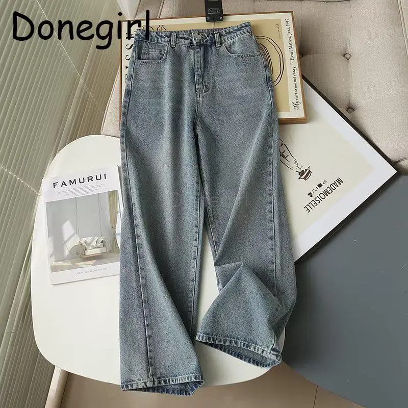 

Donegirl 2023 Autumn New Women Straight Leg Pants Vintage Simple Casual Wide Leg Jeans Versatile Commute Trousers Female Chic