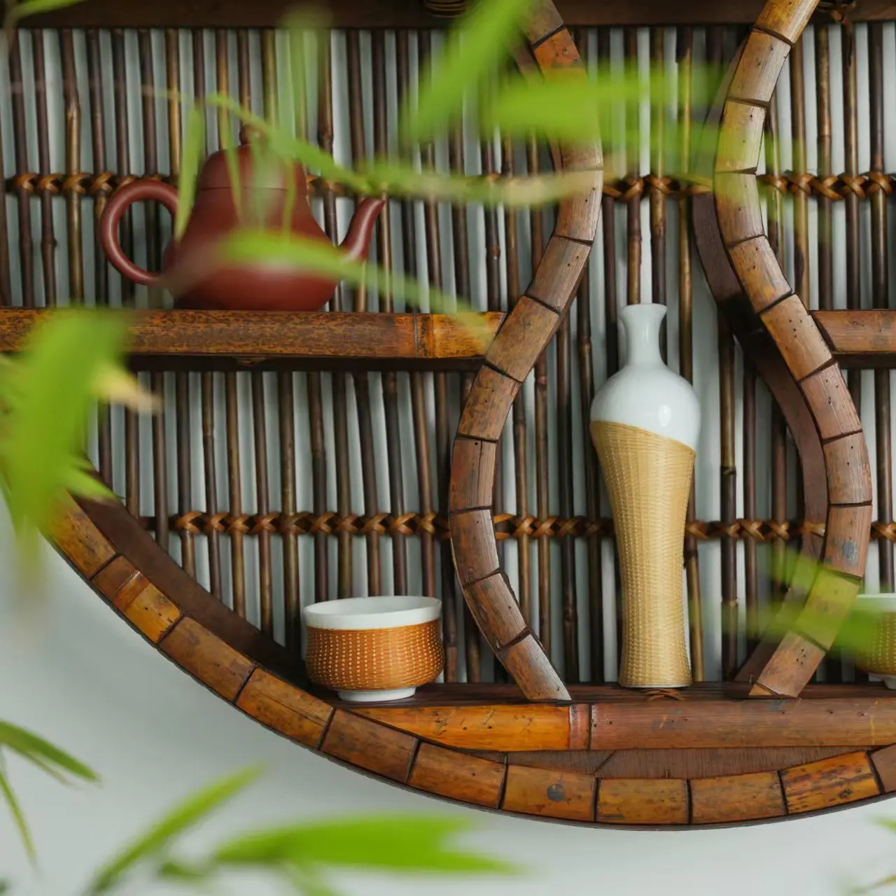 خزانة كتب معلقة على الحائط للمكتب المنزلي، إطار من الخيزران متعدد الوظائف، إطار من الخيزران #6