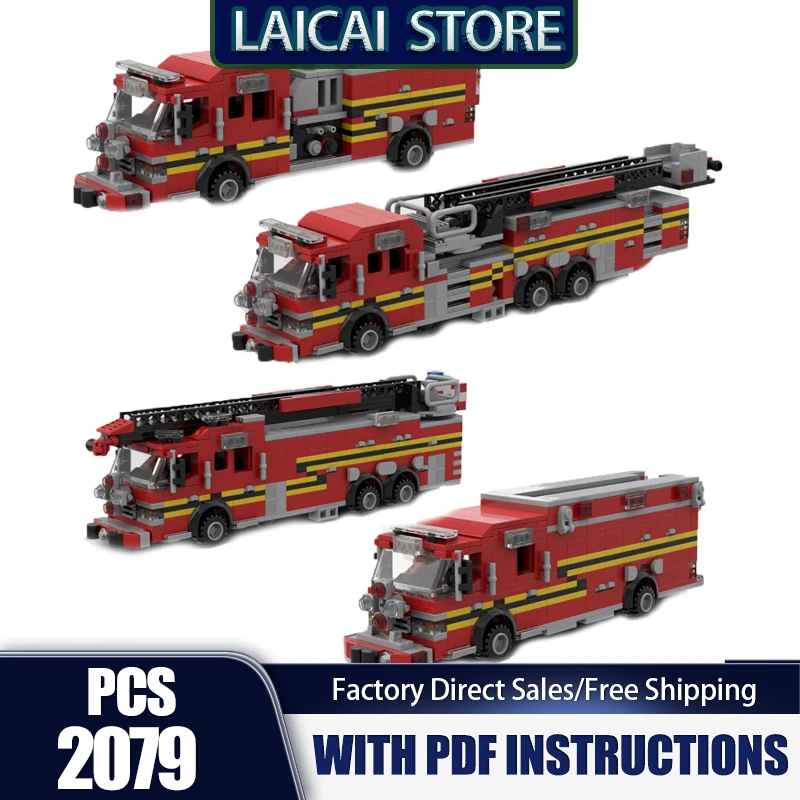

Moc Building Blocks Cloud Ladder Fire Truck Rescue Vehicle Series Model Technology Bricks DIY Assembly Holiday Toys Set Gifts