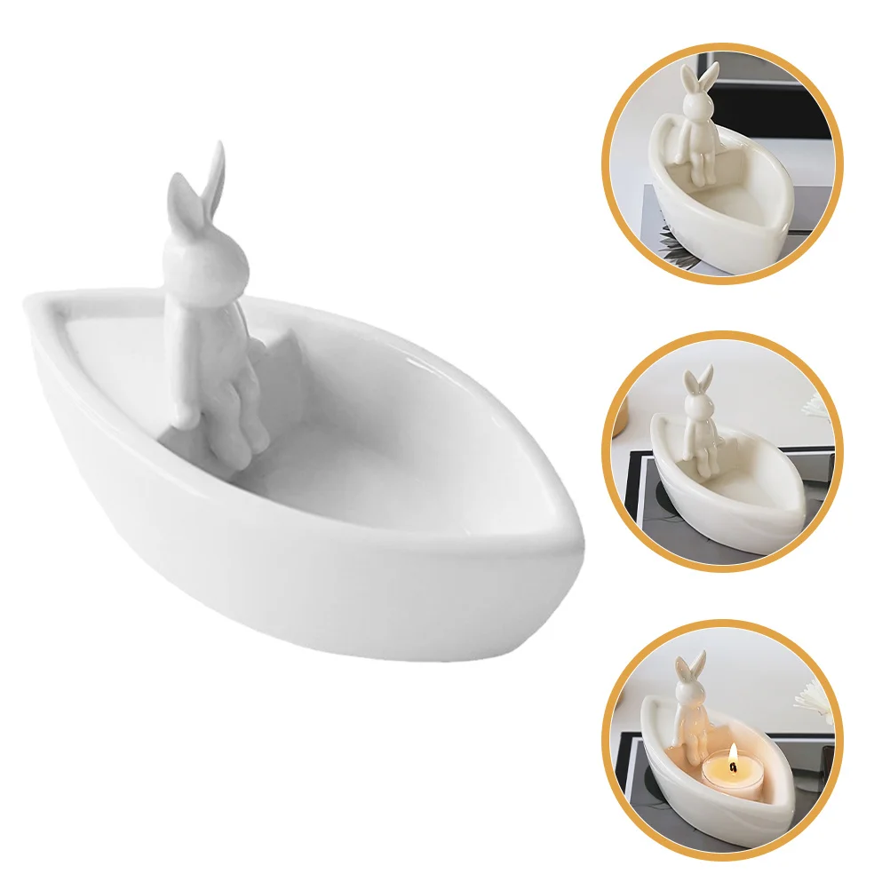 

Ceramic White Rabbit Holder Cute Bunny Minimalist Incense Burner Tabletop Decorative Home Ornament Ceramic Bunny Statue