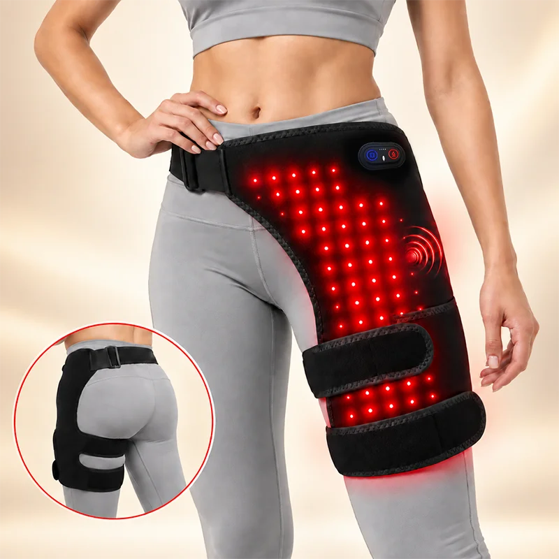 Rechargeable Red Light Hip Heating Pad Heated Hip Thigh Wrap 3 Heat Levels 3 Massage Modes Cordless Adjustable Muscle Relaxation