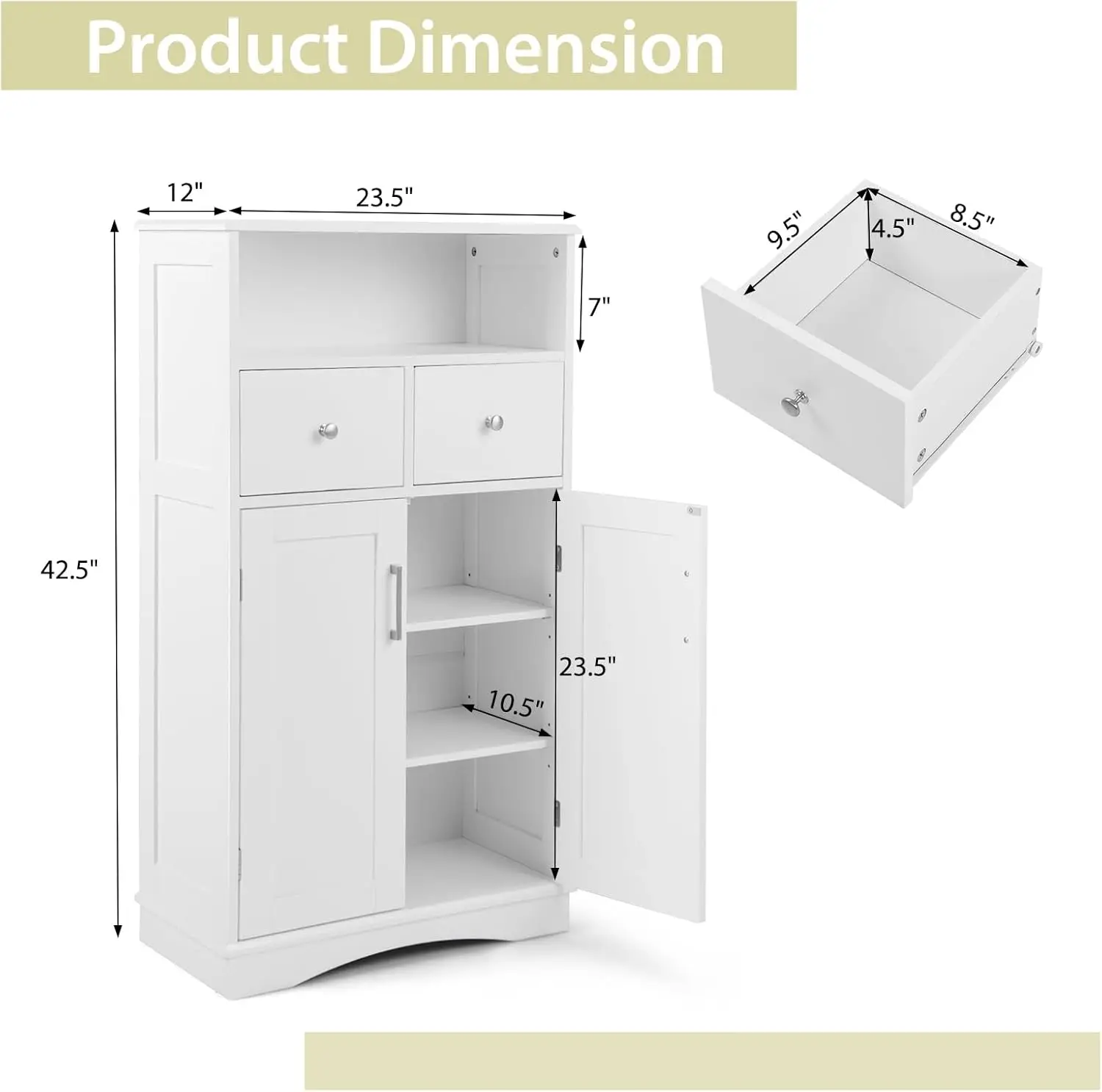 

Storage Cabinet - Freestanding Storage Cabinet with 2 Doors, 2 Drawers, 2 Adjustable Shelves, Storage Organizer