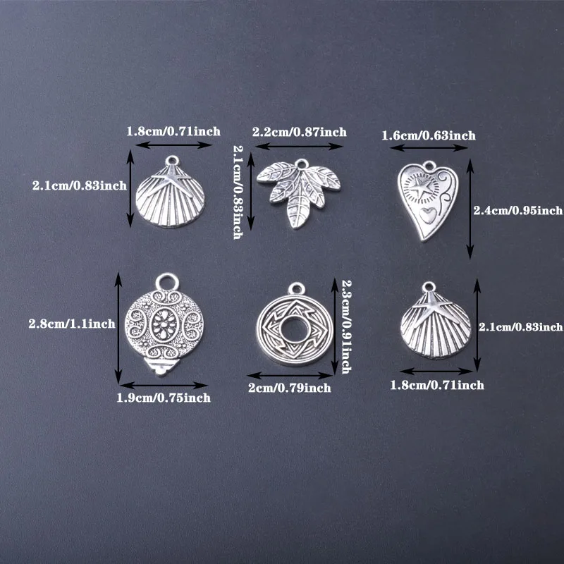 10 Stück/Set Ethnische Antike Silber- und Goldfarbene Anhänger Herz Blätter Schmuckzubehör Geometrische Blume Boho Anhänger DIY Damenohrringe – Detail 4