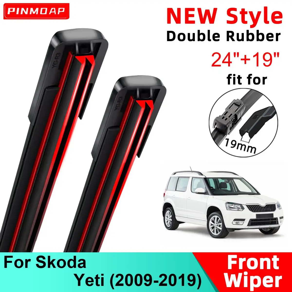 For Skoda Yeti 2009 2010 2011 2012 2013 2014 2015 2016 2017 2018 2019 Front Wiper Blades 24\