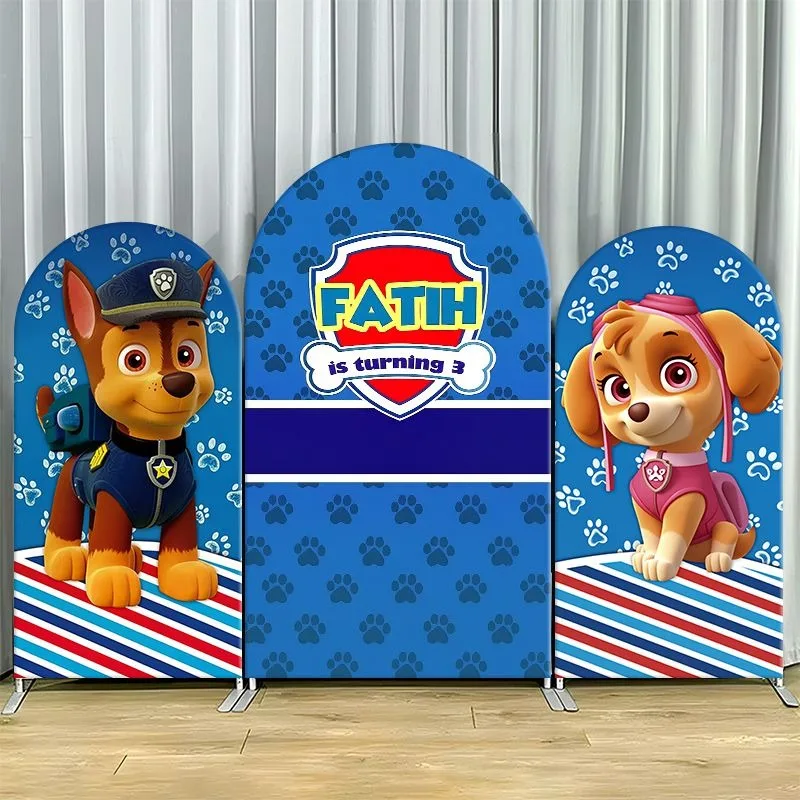 Paw Patrol Bogen-Hintergrunddekoration aus Dickem Stoff, Individuelle Partydekoration mit Blauem Chase und Skye Pfotenmuster, Geburtstagsdeko und Event-Zubehör
