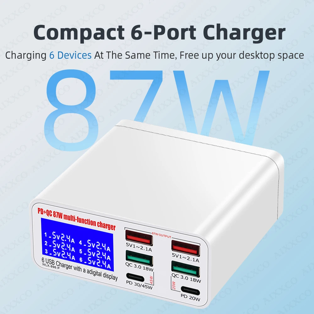 87W Quick Charge QC 3.0 USB Charger Station Adapter USB C Charger Phone Tablet PD Fast Charger For iPhone xiaomi huawei