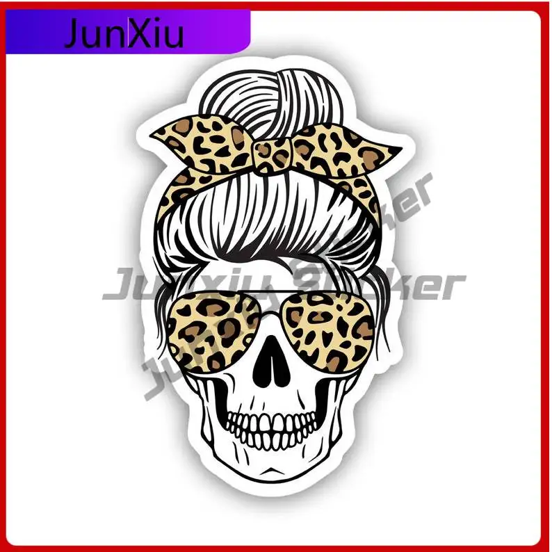 

Милая наклейка с черепом и леопардовыми очками, УФ-защита, принт Calavera, декор для автомобиля, виниловая наклейка на авто