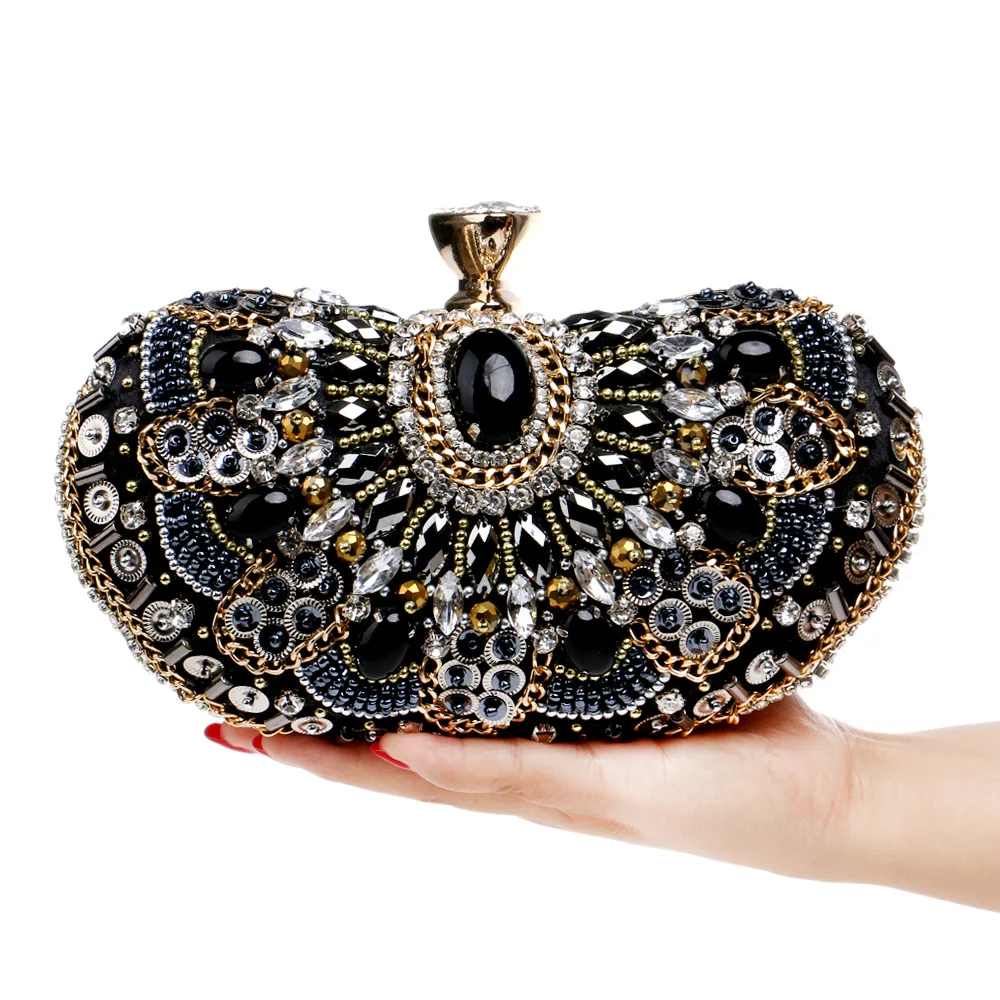 

Black Beads Handbag Women Lady's Party Rhinestone Handheld Bag Delicate Elegant Bag