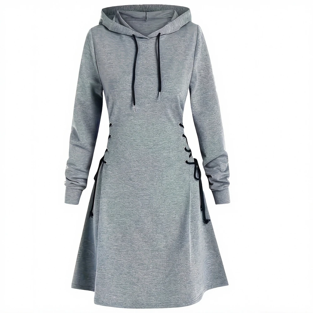 فستان نسائي بقلنسوة بأكمام طويلة ورقبة دائرية، فستان خريفي أنيق فضفاض مناسب للاستخدام اليومي #1