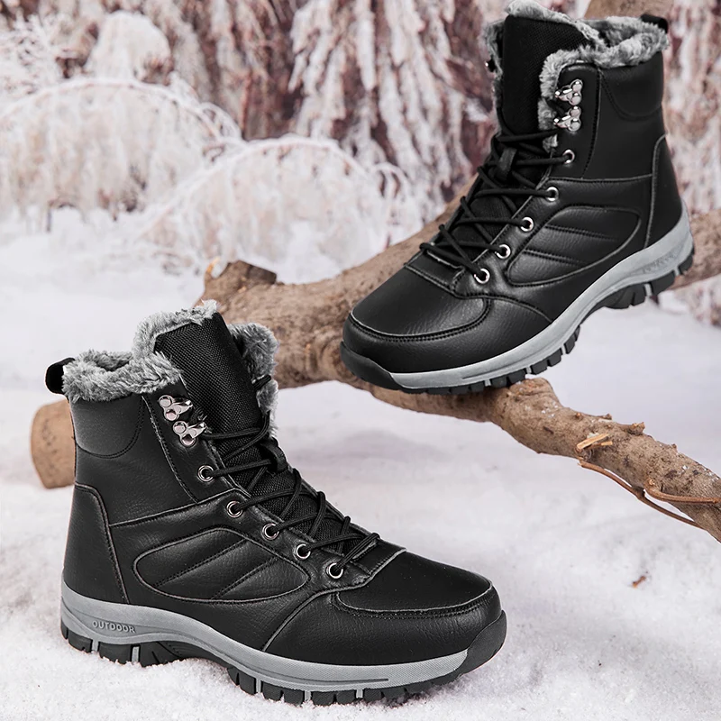 Winter Men's Snow Boots Windproof and Waterproof Boots Super Warm Plush Men Cotton Shoes High Top Male Hiking Boots Work Shoes