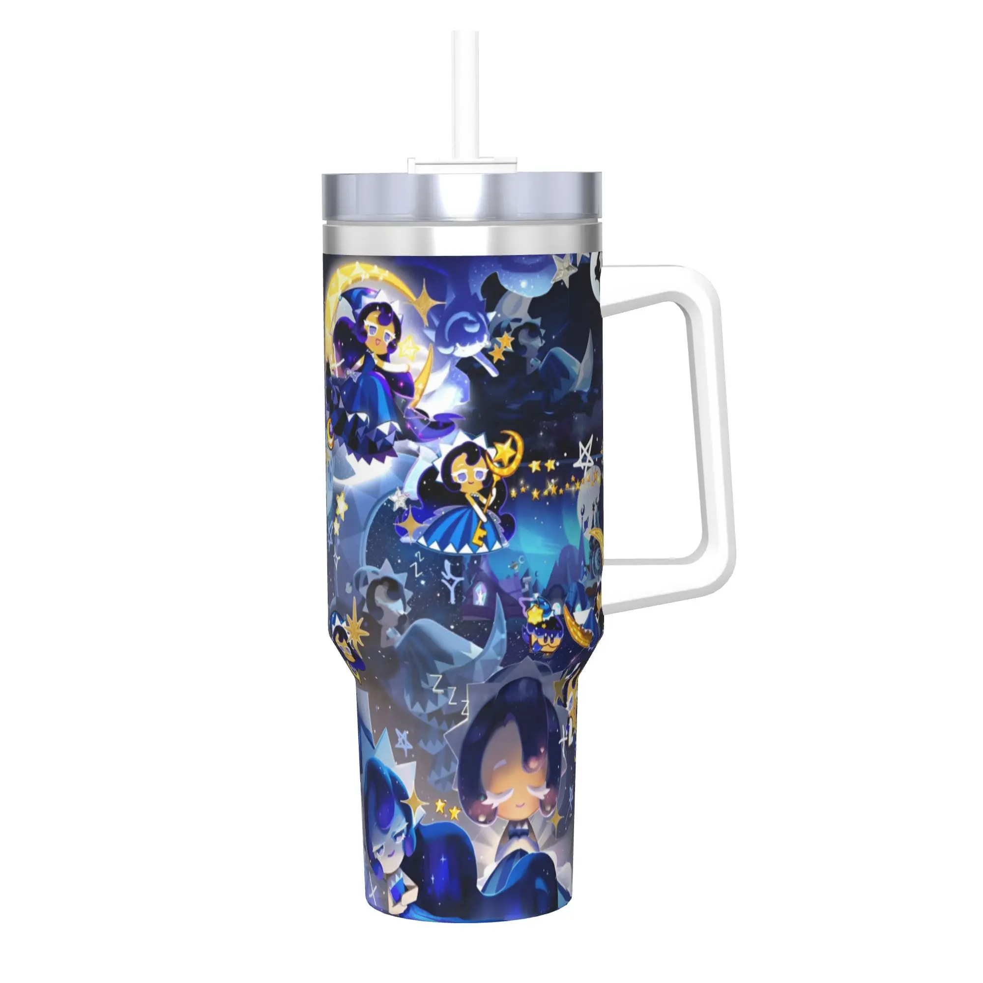 Cookie Run Kingdoms Tumbler With Straw Video Games Stainless Steel Travel Mugs Double Wall Vacuum Insulated for Cold Or Hot 40oz