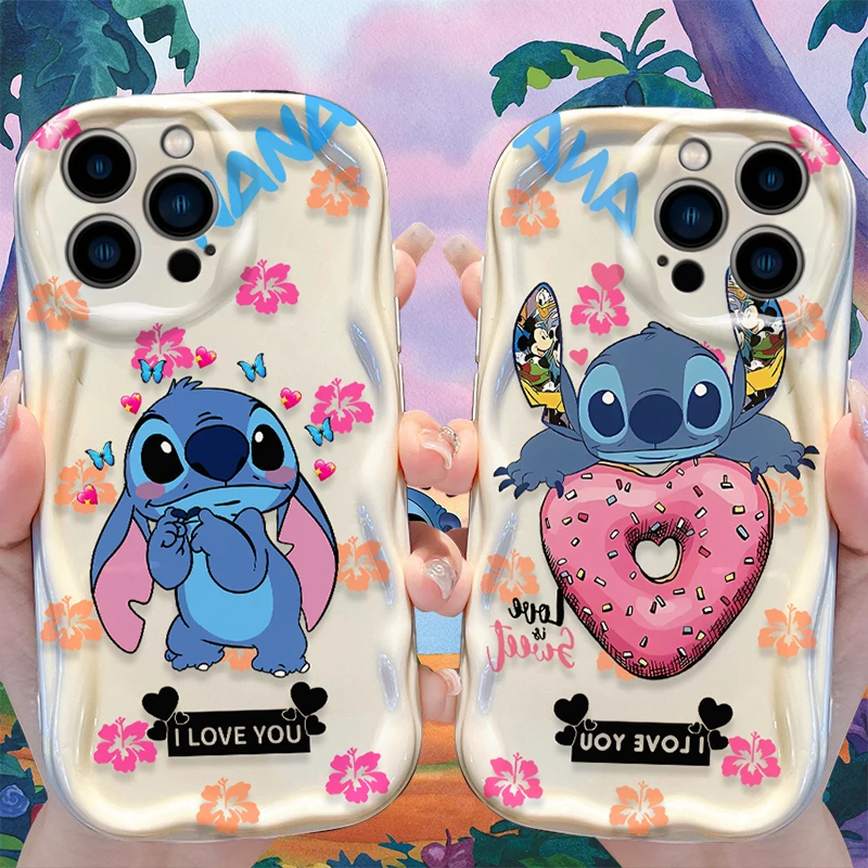 Disney Stitch Lovely Wave Soft Case for iPhone 15 14 11 Pro Max 13 12 Mini XR XS X 8 7 6 6S Plus SE 2020 Clear Silicone Cover