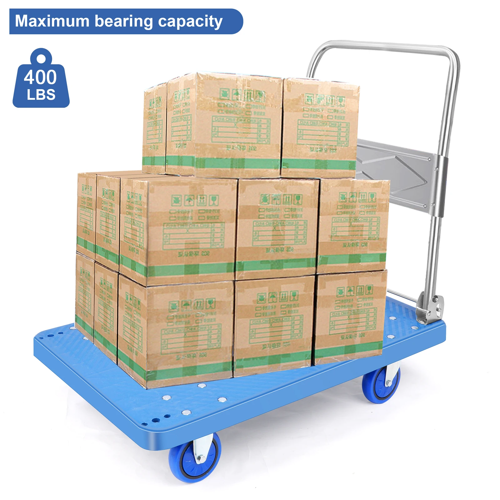 400LBS Platform Trucks, Dolly Cart Heavy Duty Capacity, Steel Foldable Push Cart Dolly Large Flatbed Cart