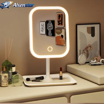 Touch mirror, ladies' bedroom vanity mirror, modern desktop vanity mirror, 3-color LED minimalist vanity mirror