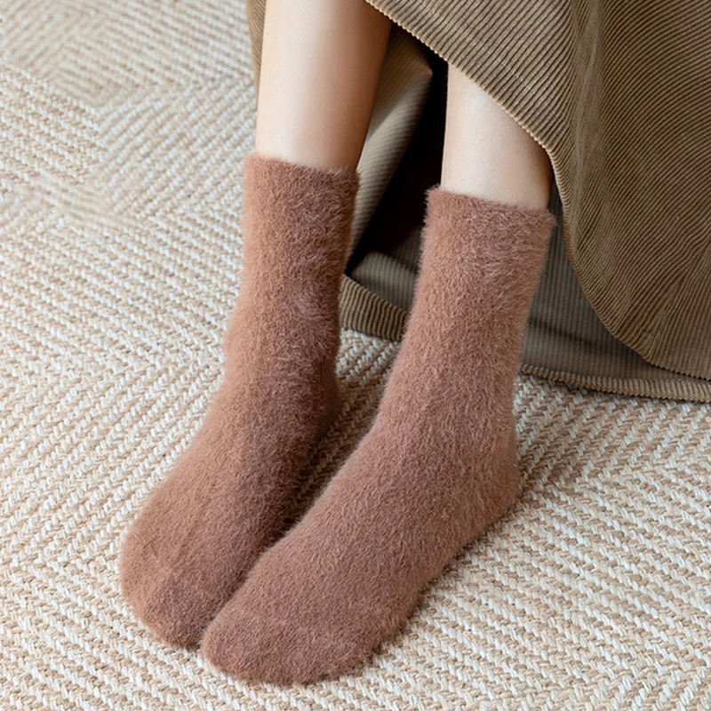 New Winter Warmer Mink Fur Socks Thicken Thermal Wool Cashmere Snow Socks Seamless Coral Velvet Boots Floor Towel Socks