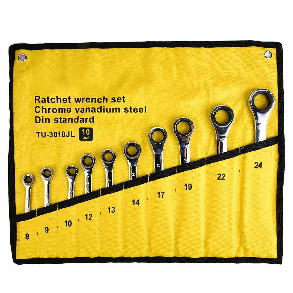 

10pcs Ratchet Spanner Set 8-24mm Adjustable Socket Wrench Tool for Nuts Hand Tools Garage Mechanics
