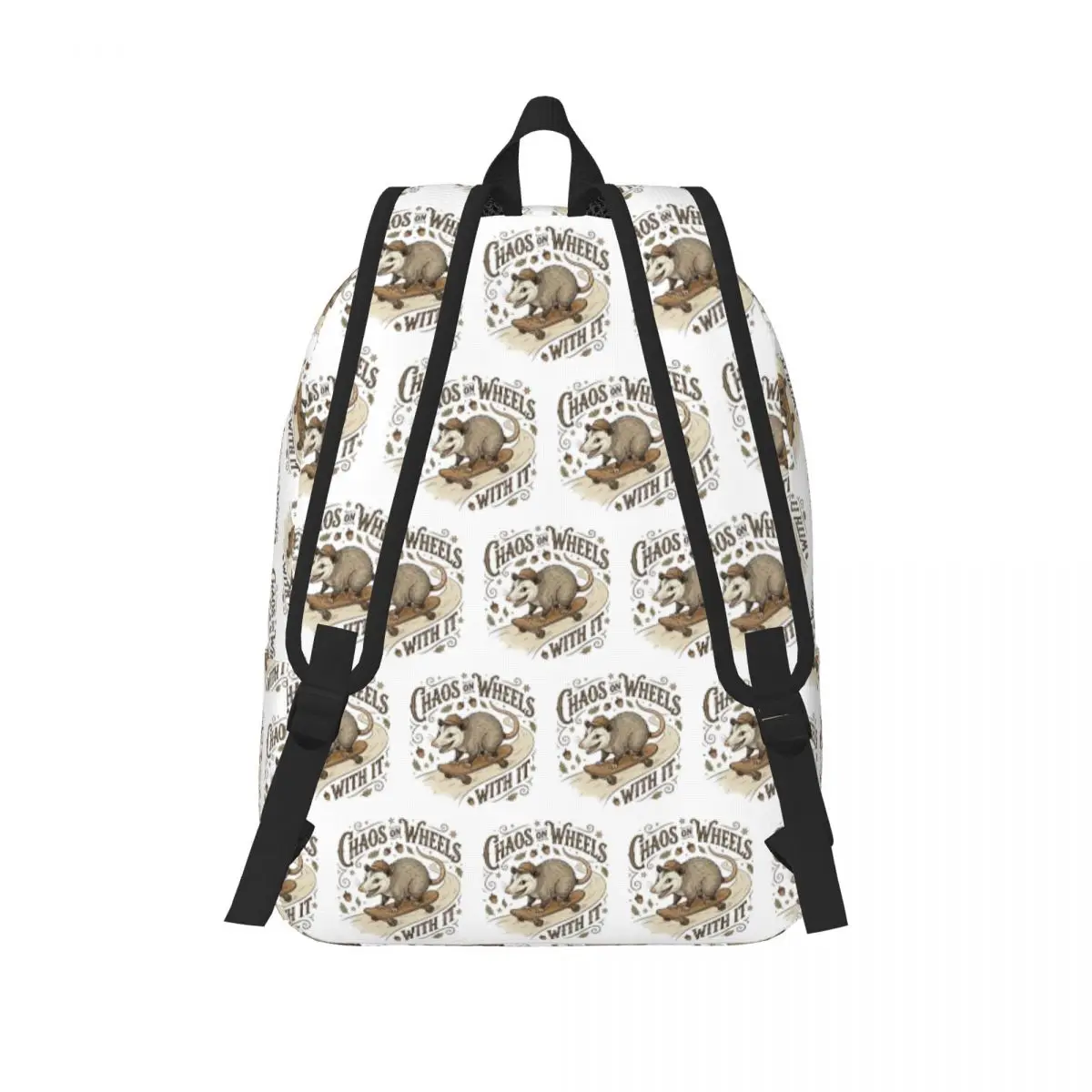 Chaos On Wheels Opossum Skateboard Funny Vintage Style Animal Backpack School Bag Hiking Travel Daypack Bookbag Shoulder Bags