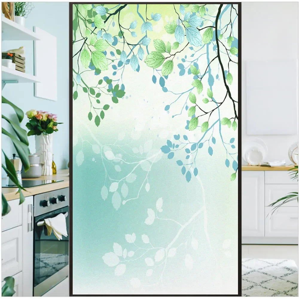 Static Cling Privacy Window Film Heat Control Anti UV Blocking Window Glass Sticker Leaves Decorative Frosted Window Film