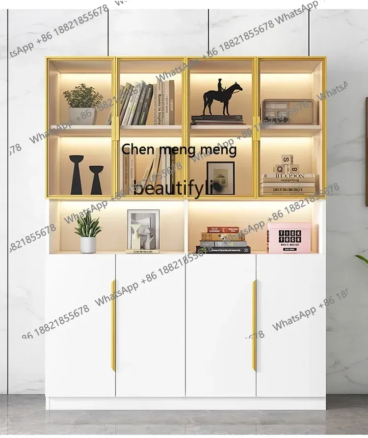 sscn8617 Solid Wood Bookcase with Glass Door Entire Wall Living Room Bookshelf Floor Standing Storage Cabinet Showcase view 4