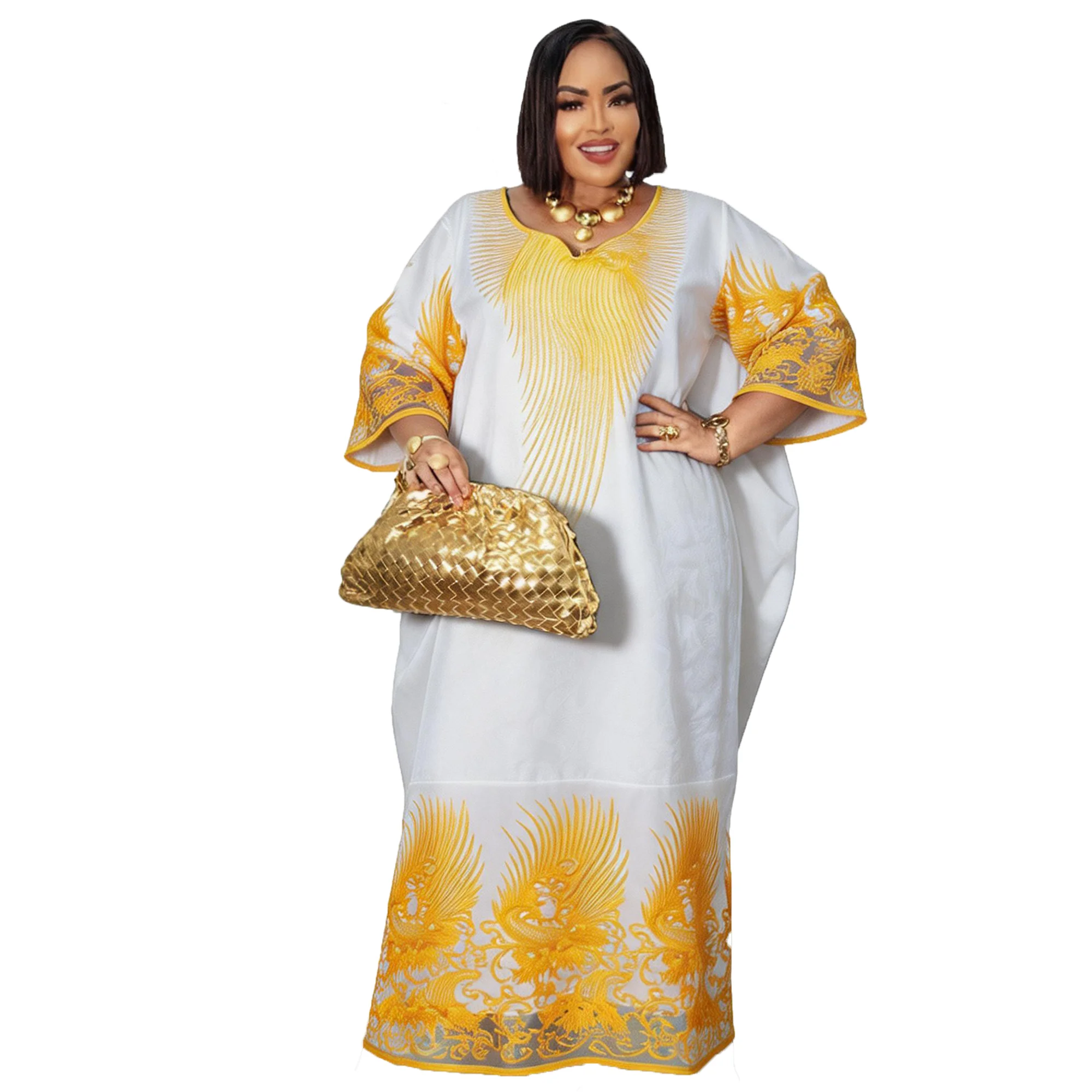 Afrikanische Kleider für Frauen in Übergröße, Bazin Riche, langes Kleid mit Stickerei-Design und Schal