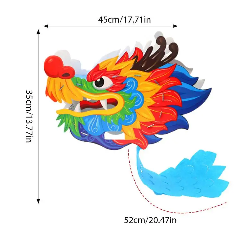 2024 DIY Chinese Dragon Head Kids Making Material Handmade Building Zodiac Mascot Dragon 3D Game Role Playing Party Toys Gifts