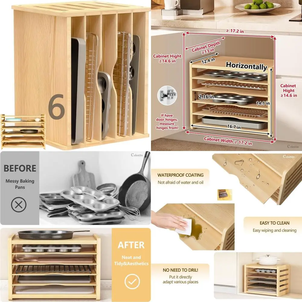 

6-уровневый органайзер для кухонного шкафа, место для хранения листов для печенья, компактный держатель для противня для выпечки
