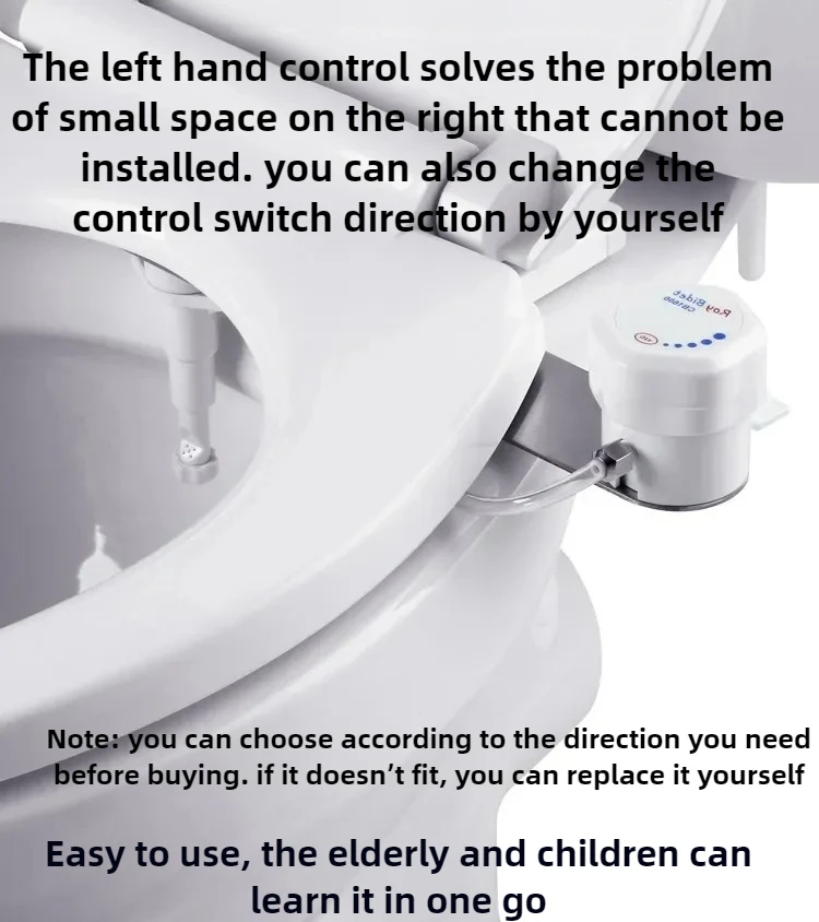 Left Hand Toilet Bidet Attachment Ultra-Slim Sprayer Toilet  Nozzles Adjust Water Pressure Non-Electric Ass Sprayer Cold Water