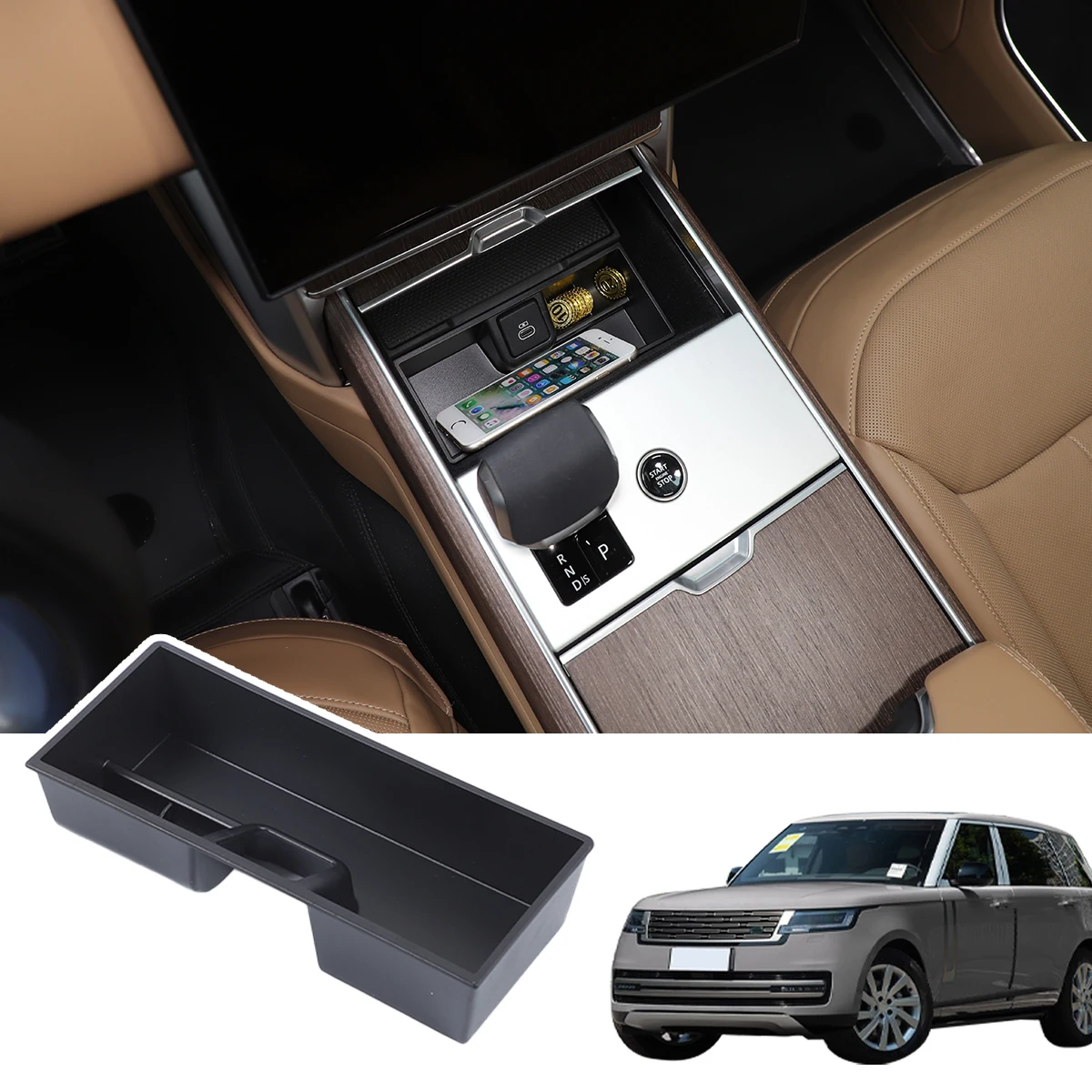 

ABS Black For Land Rover Range Rover Vogue 2025 Car Central Control Multi-Function Storage Box Car Interior Accessories 1Pcs