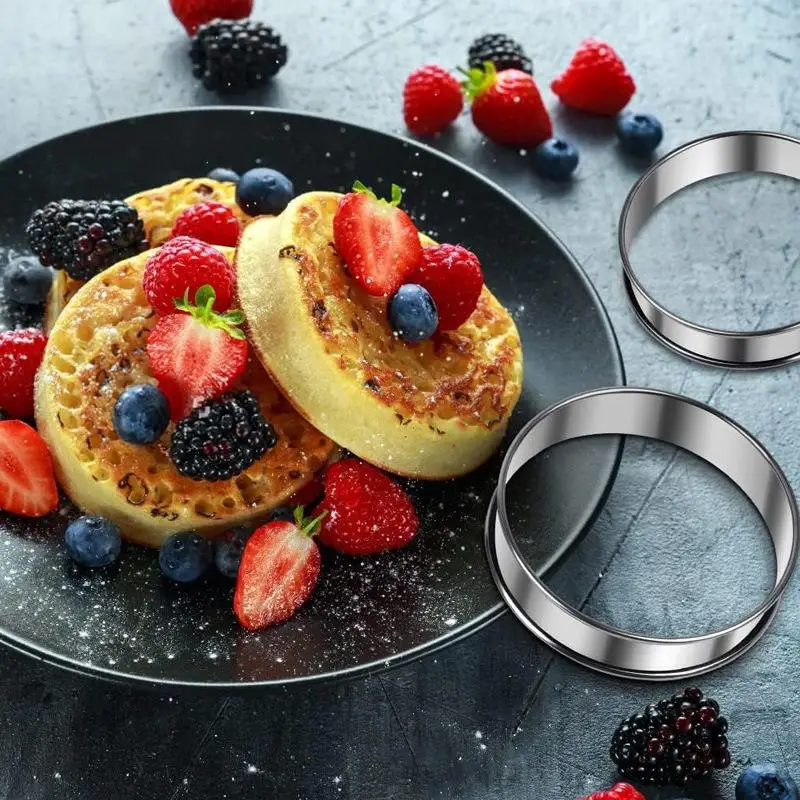 6PCS Crumpet Baking Rings Food Grade Stainless Steel Nonstick Griddle Friendly Molds for Pancake Egg Crumpet Baking