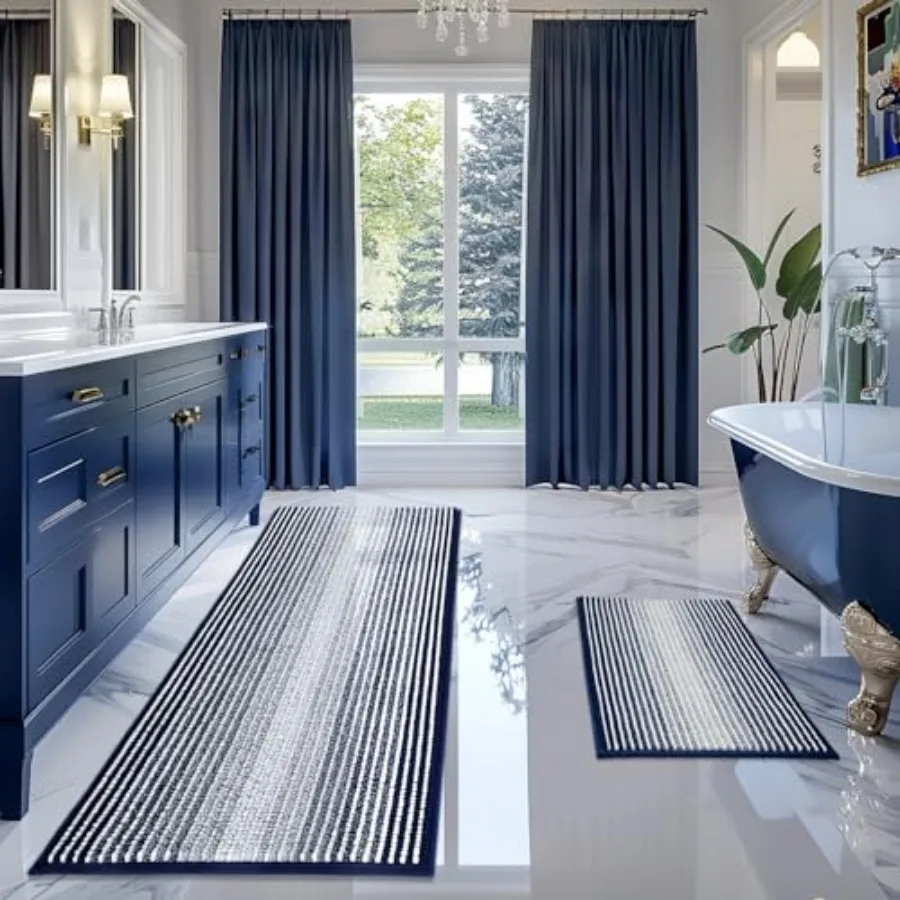 

Bathroom Rugs and Mats Sets, 2 Pcs Thick Absorbent Chenille Bath Mat Rug Set Non Slip, Soft Shaggy Bath Room Floor Mats for Bat
