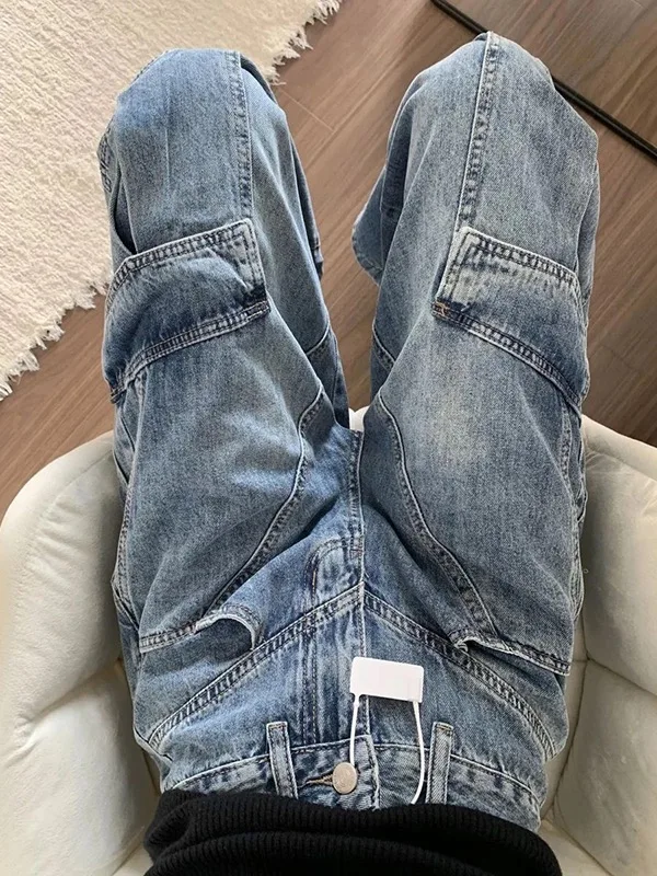 

Y2K американские джинсы в стиле ретро, женская рабочая одежда, свободные прямые брюки с высокой талией для похудения, широкие брюки длиной до пола