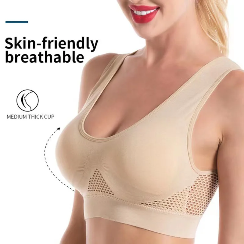 Women Sports Bra Large Size No Steel Ring Seamless Underwear Removable Chest Pad Runing Sport Hollow Mesh Vest Bras