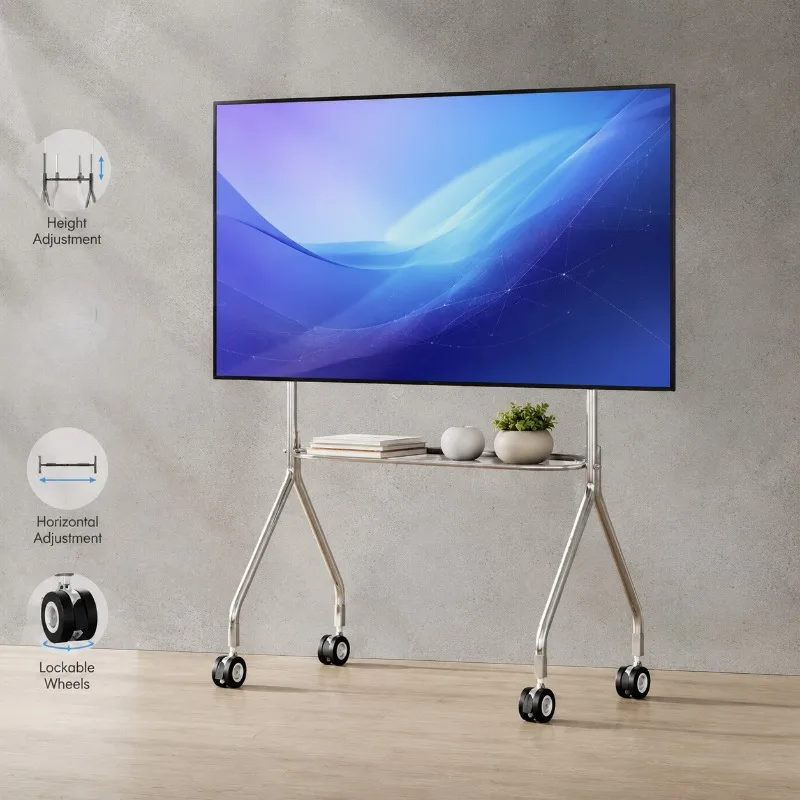 TV Racks All-purpose Rolling TV Stand Stainless Steel TV Trolley, Simple Structure Easy To Assemble for Global Family Daily Use image 4