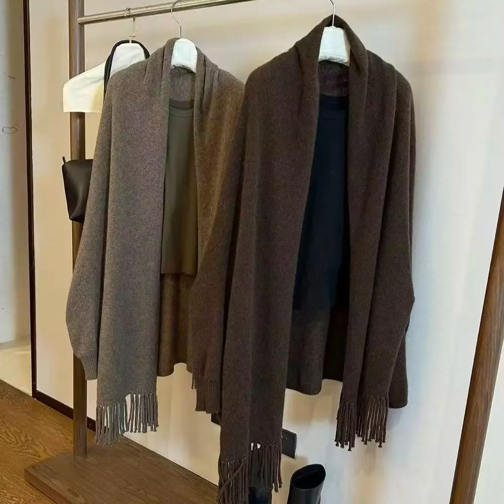 100% pure cashmere shawl fringed bat sleeve cloak coat temperament plus wide scarf cardigan