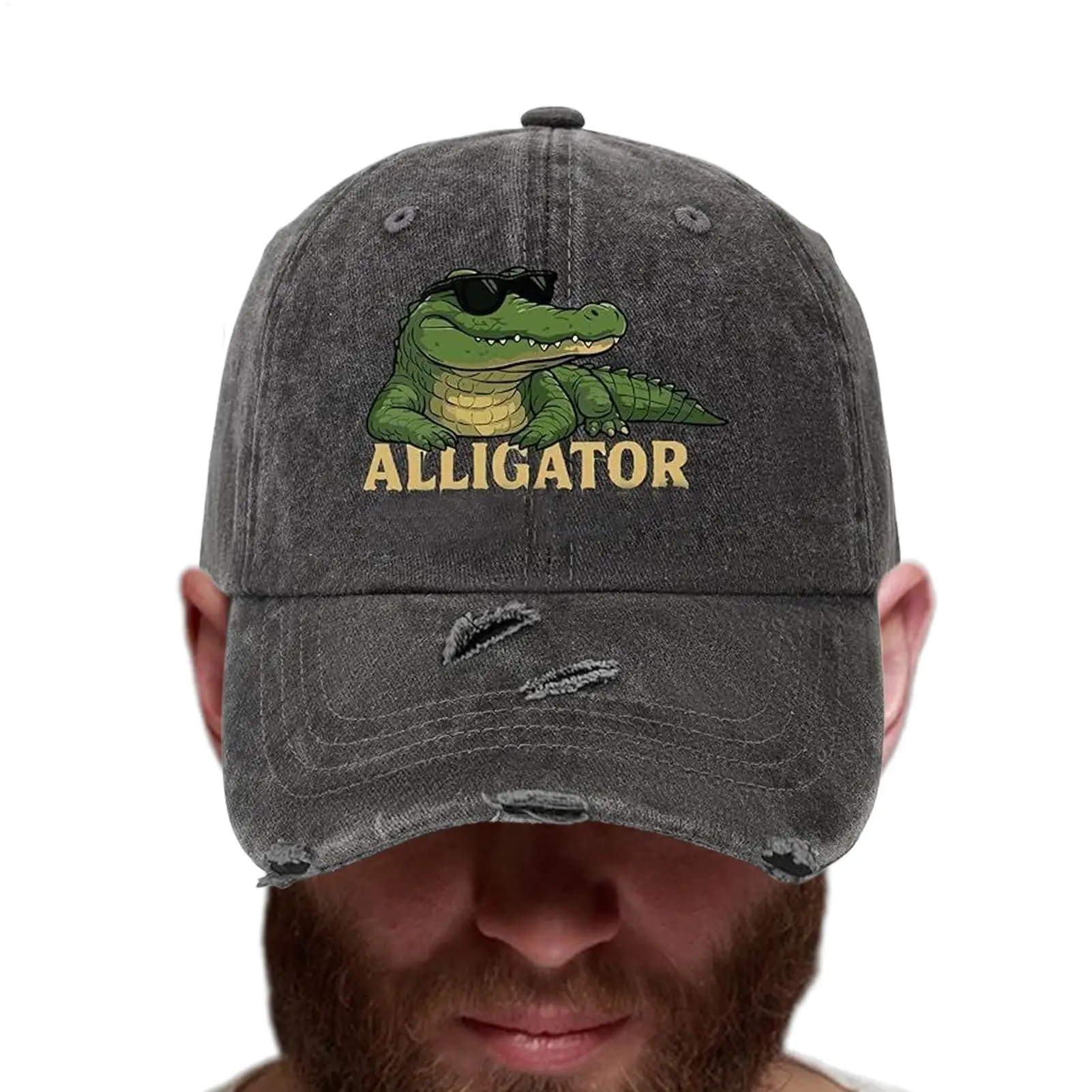 Baseball Hat Men's Hat With Alligator Design Breathable Sun Protection Adjustable Headwear Vintage Style For Hiking Running