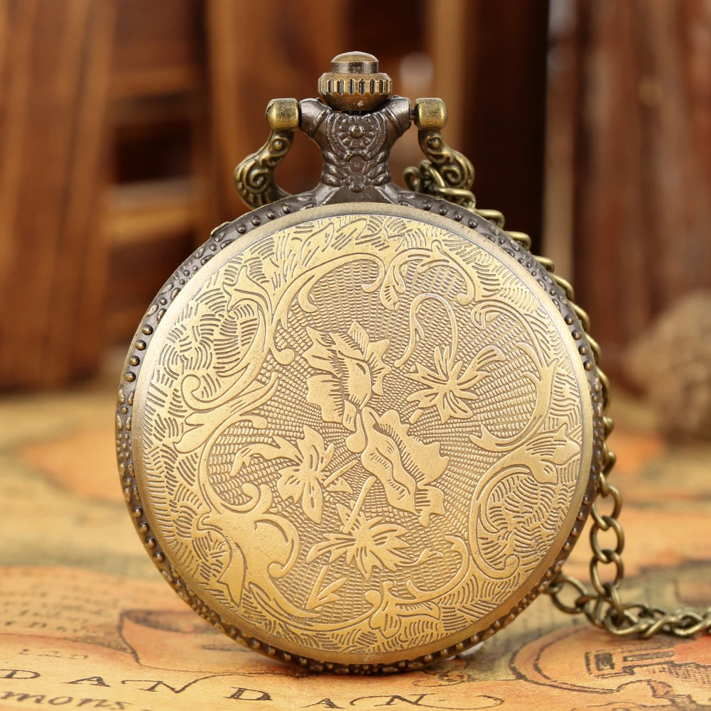 Zodiac Compass hollow out Pattern Bronze Retro Quartz Pocket Watches Men Women Necklace Watch Antique Pendant Gifts