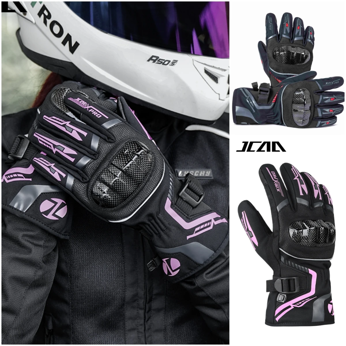 

JCAA зимние ветрозащитные теплые мотоциклетные перчатки водонепроницаемые перчатки для мотокросса углеродная защита сенсорный экран мото байкерские перчатки