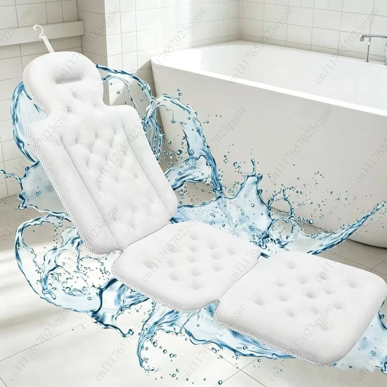 Luxury Full Body Bath Pillow for Bathtub, Shower Cushion with Mesh Laundry Bag, Non-Slip Suction Cups Bathtub Mat, White