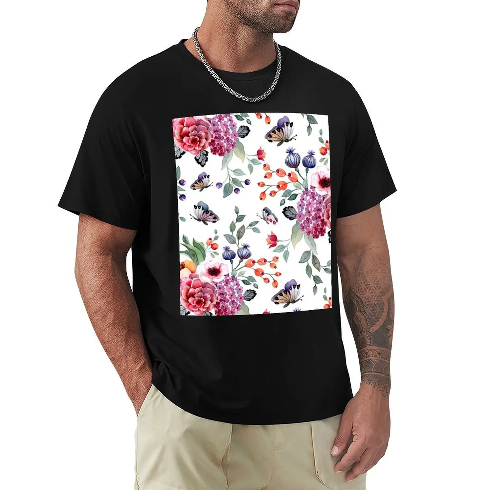 

roses and butterflies T-Shirt cute clothes oversizeds luxury t-shirt anime figures men t shirt
