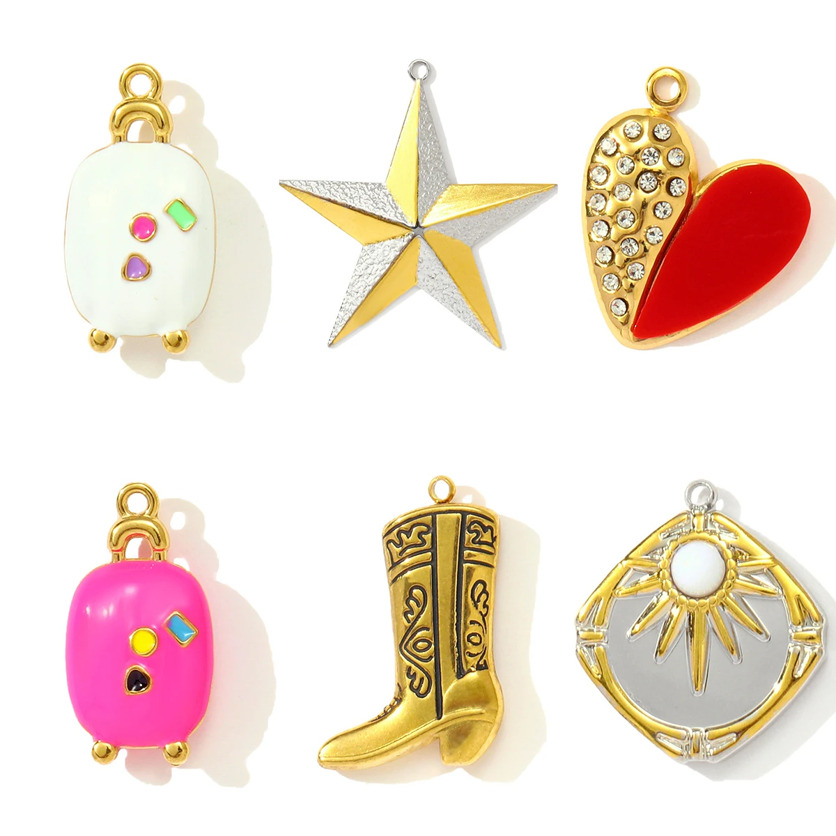 

3Pcs/Lot Stainless Steel Shoes Pendants Heart Star Charms For DIY Fashion Jewelry Making Earring Accessory Wholesale