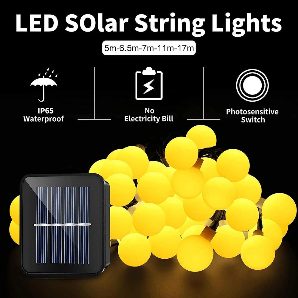 Imagem -02 - Solar Powered Outdoor String Light Street Guirlanda Natal Ano Novo Casamento Decorativo Festão Led Ball Light Fairy Lights 2024