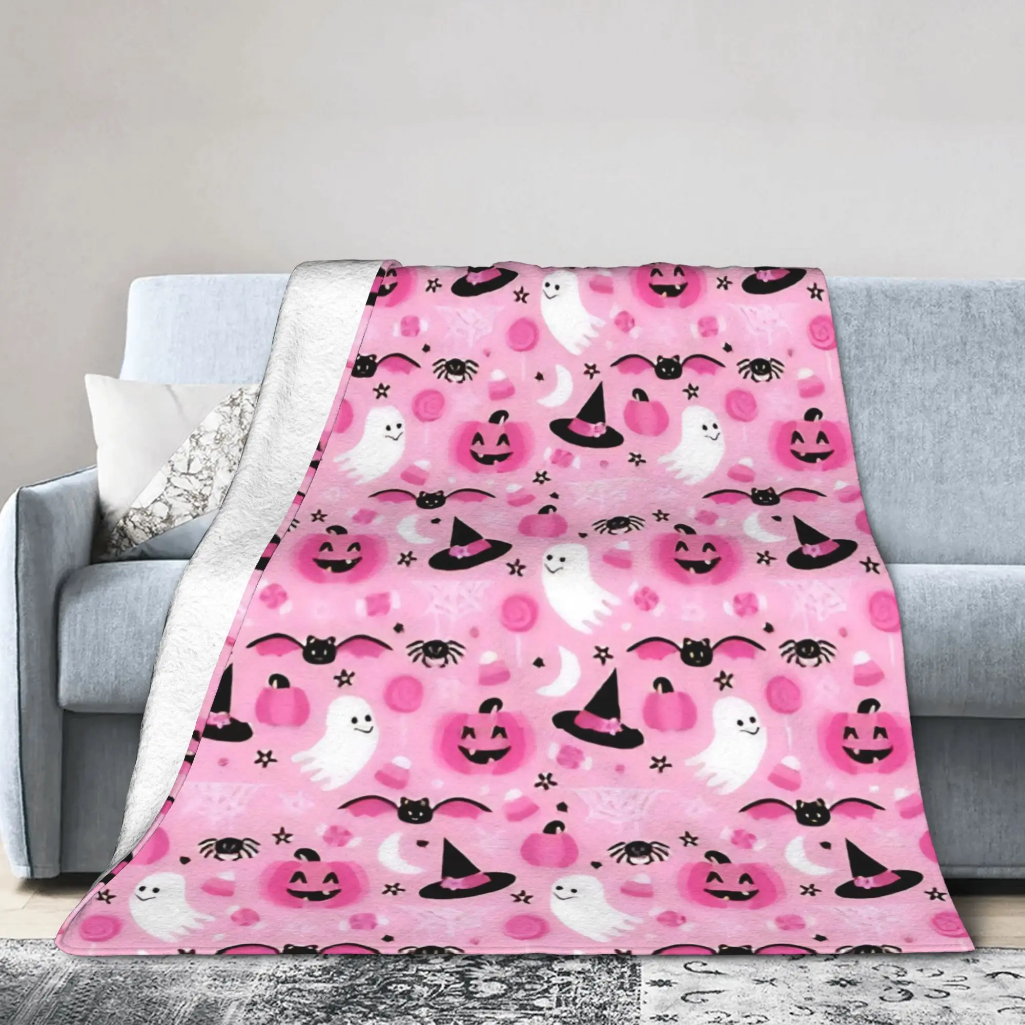 Halloween Ghost  Blankets Pink Coquette Ghost Wool Awesome Warm Throw Blanket for Coverlet All Season,