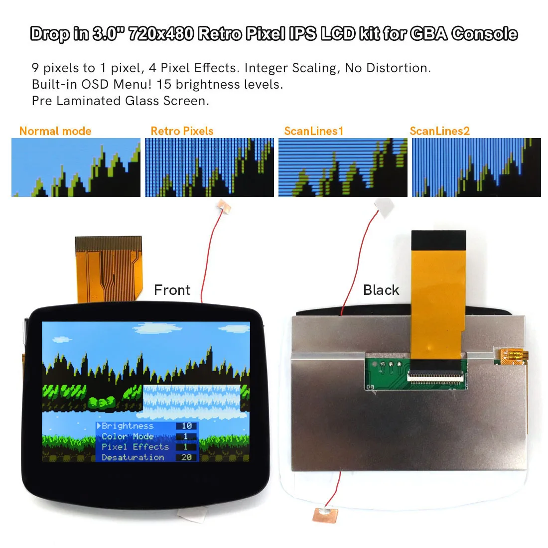 For GBA V5 Laminated IPS LCD 720X480 Backlight Backlit Retro Pixel KIT For Game Boy Advance
